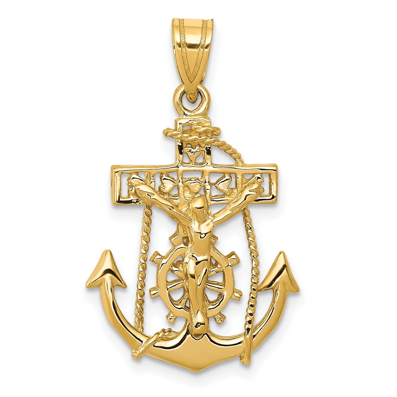 14K Yellow Gold Mariners Cross Pendant Charm Jewelry 29mm x 18mm